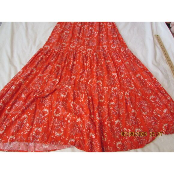 FLYING TOMATO SIZE M MAXI DRESS RED LINED FLORAL PRINT BOHO TIERED - Picture 2 of 7